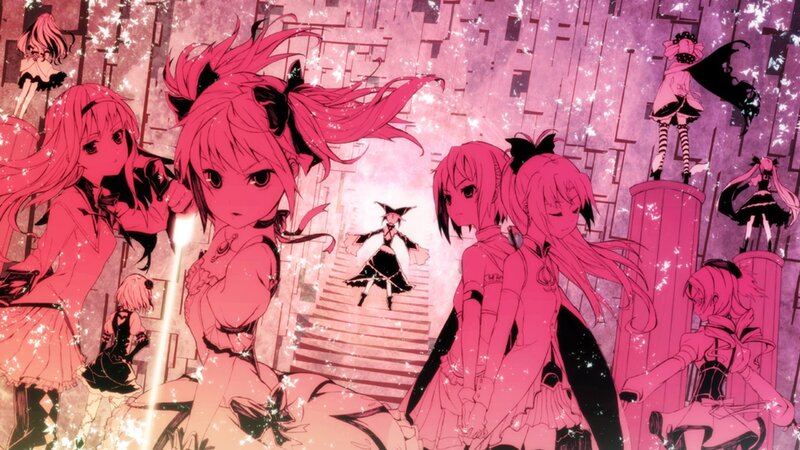 pink-haired anime girls in a city