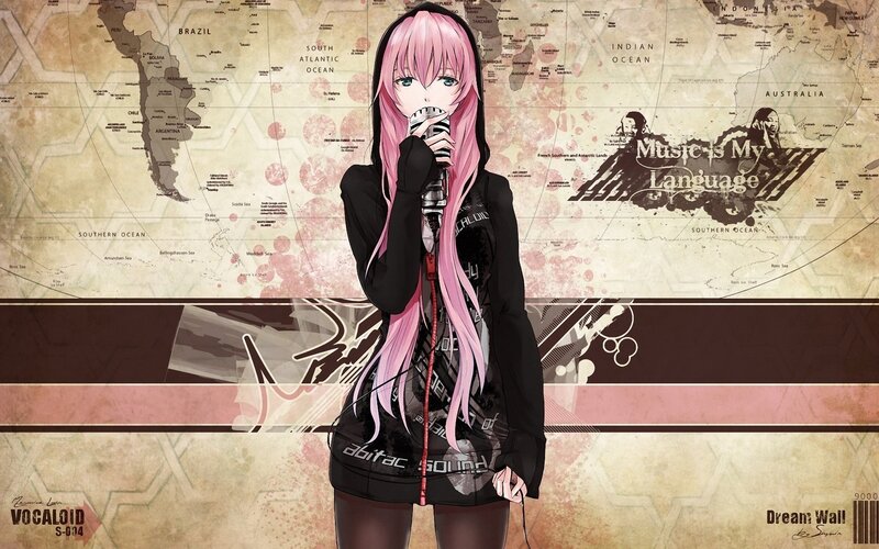 Pink-haired Anime Singer — Black, Dramatic, Digital Art