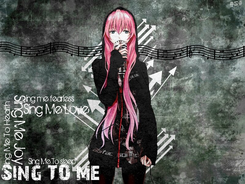 Pink-haired Anime Singer — Black, Dramatic, Microphone, Music Notes