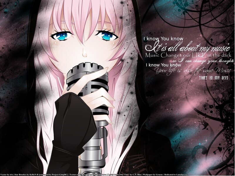 Pink-haired Anime Singer — Black, Dramatic, Microphone, Tear