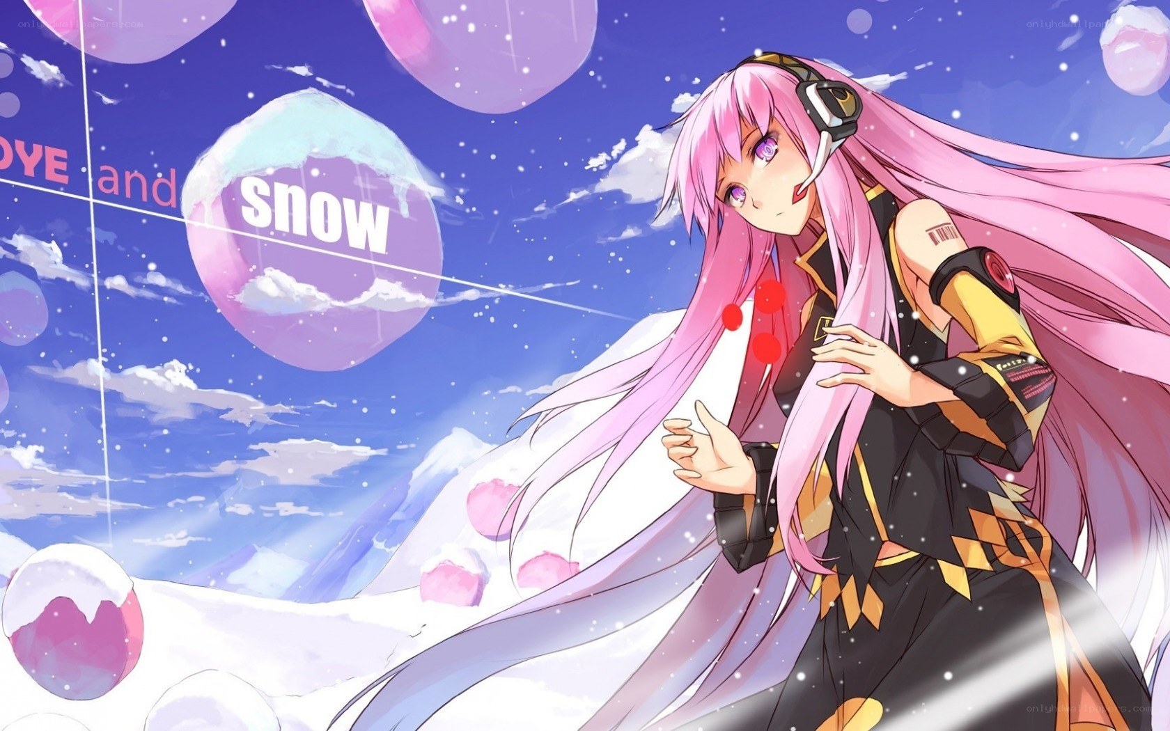 pink-haired anime singer in snow