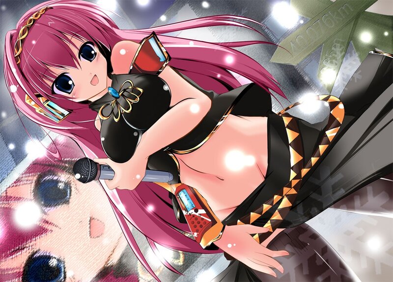 pink-haired anime singer performing