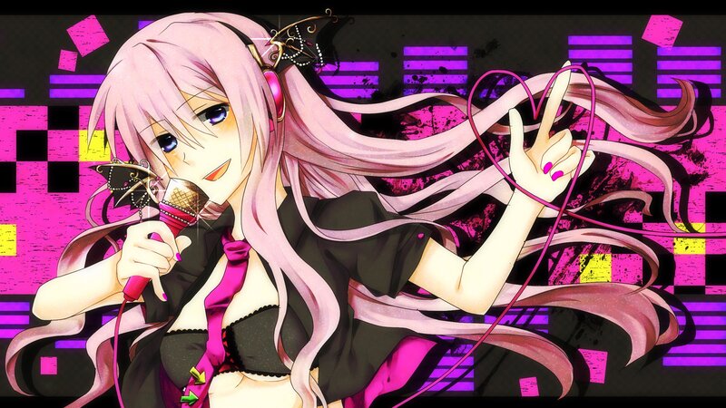 Pink-haired Anime Singer — Pink, Energetic, Microphone