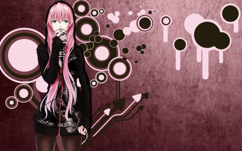 Pink-haired Anime Singer — Purple, Stylized, Microphone