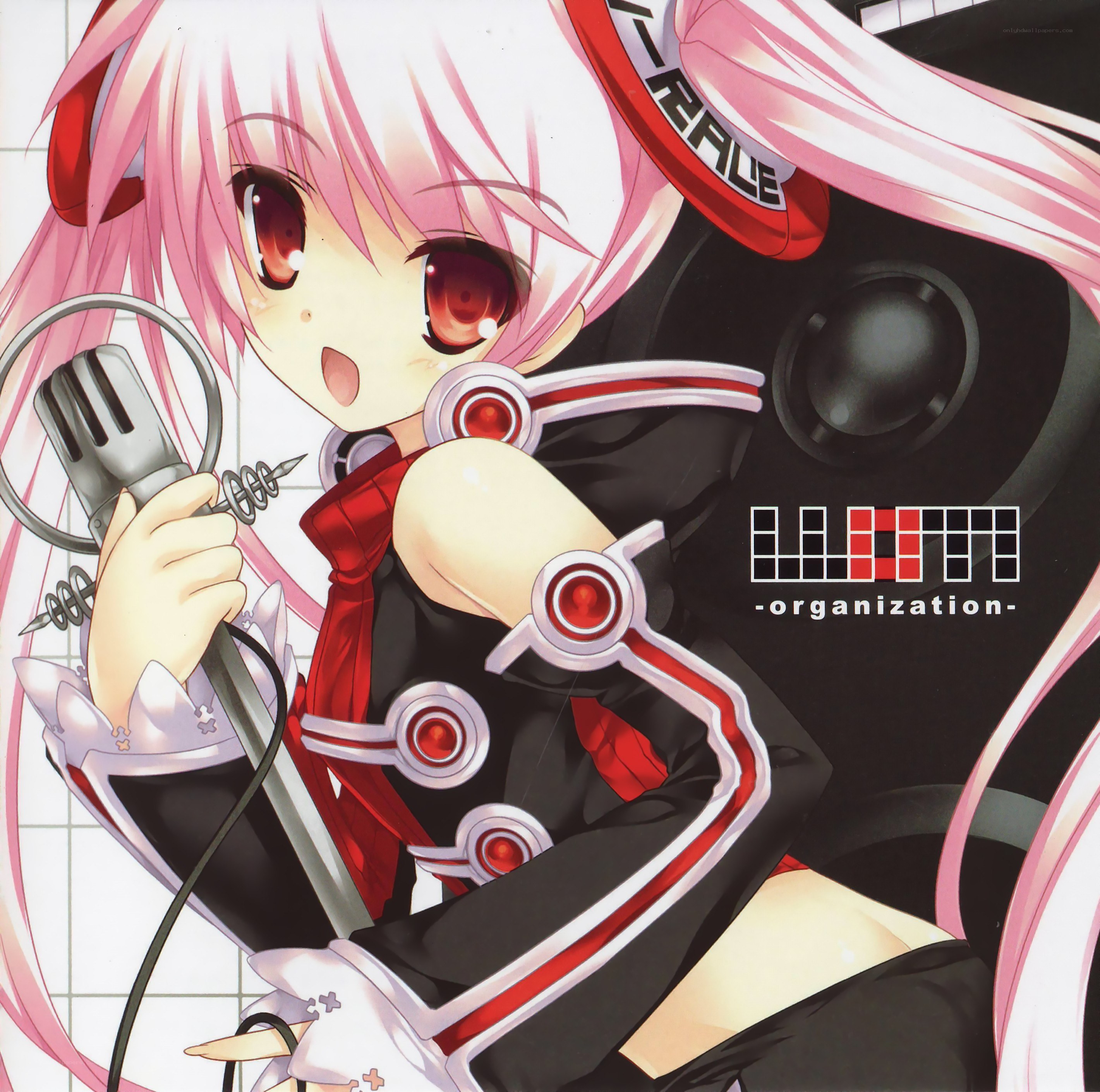 Pink-haired anime singer with microphone