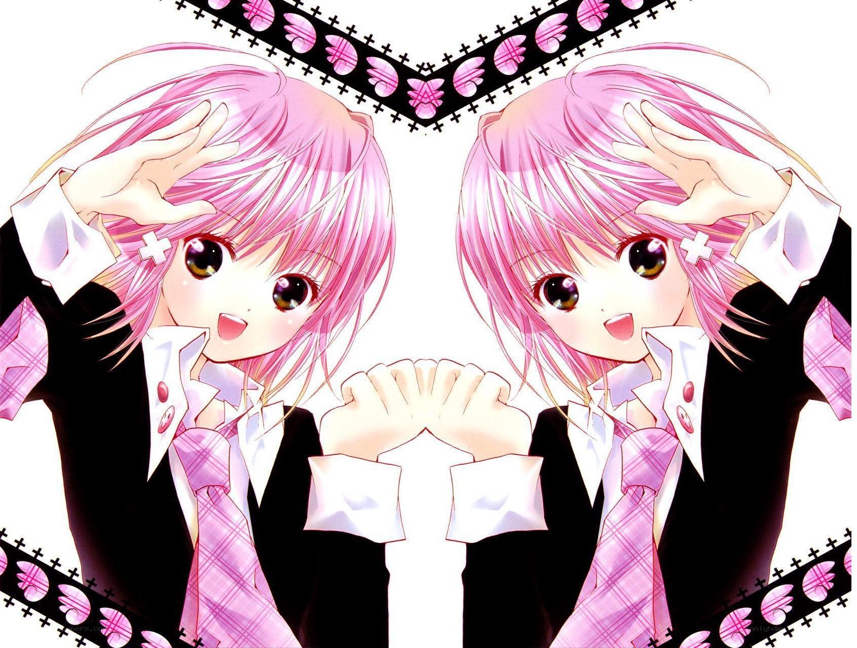 pink-haired anime twins