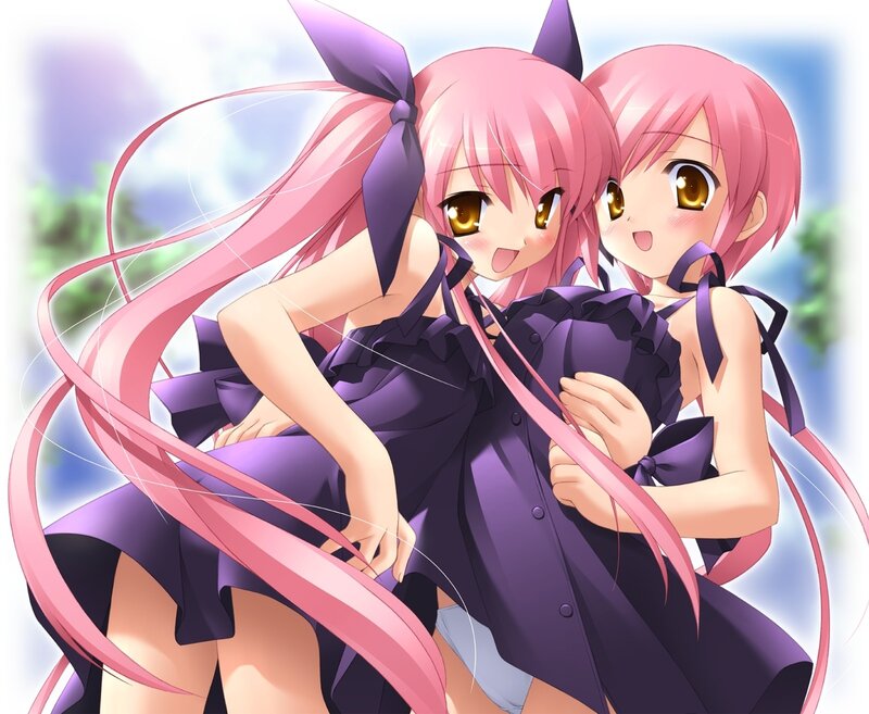 pink-haired anime twins