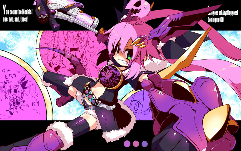 Pink-haired anime warrior with weapons