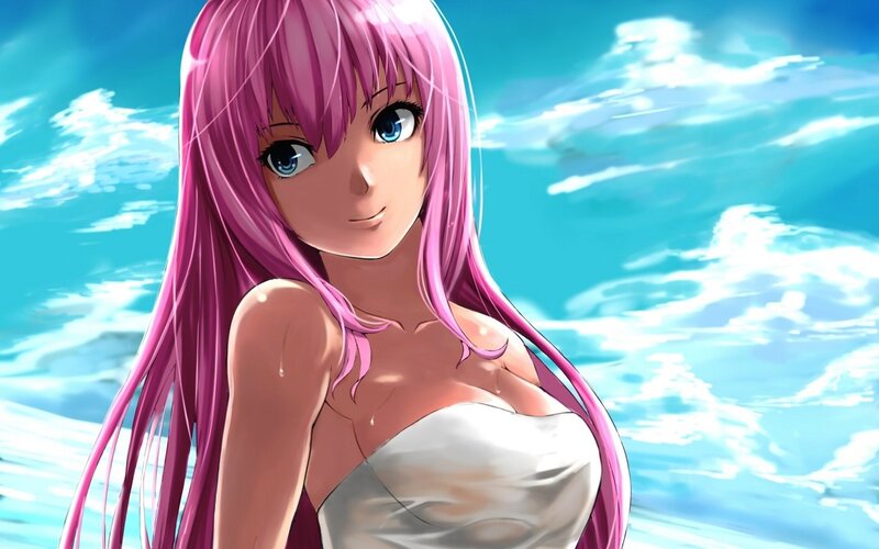 Pink-haired Anime Woman — Pink, Serene, Afternoon, Ocean