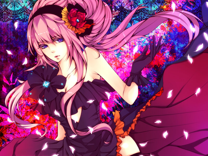 Pink-haired Anime Woman — Purple, Dramatic, Flower