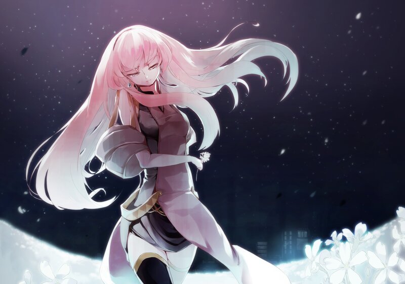 Pink-haired Anime Woman — Purple, Dramatic, Night, Digital Art