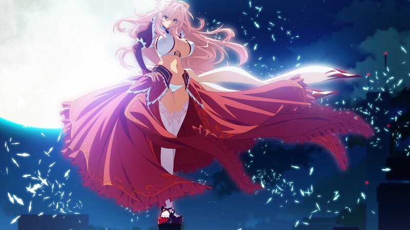 Pink-haired Anime Woman — Purple, Dramatic, Night, Moon