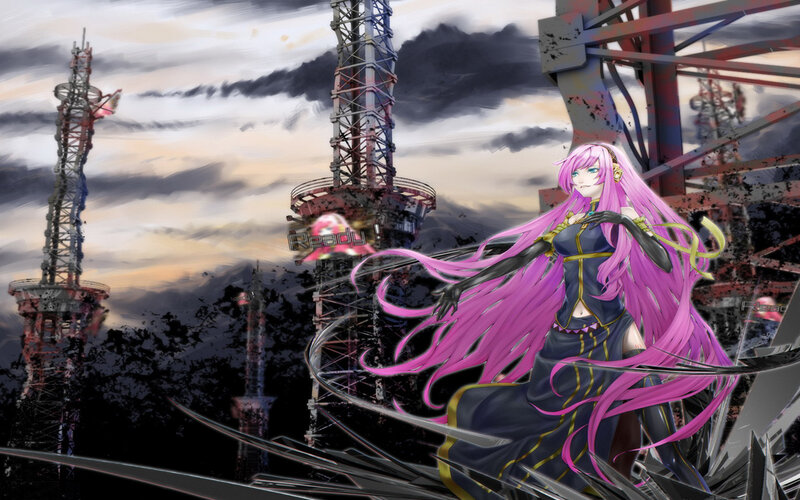 Pink-haired Anime Woman — Purple, Dramatic, Sunset