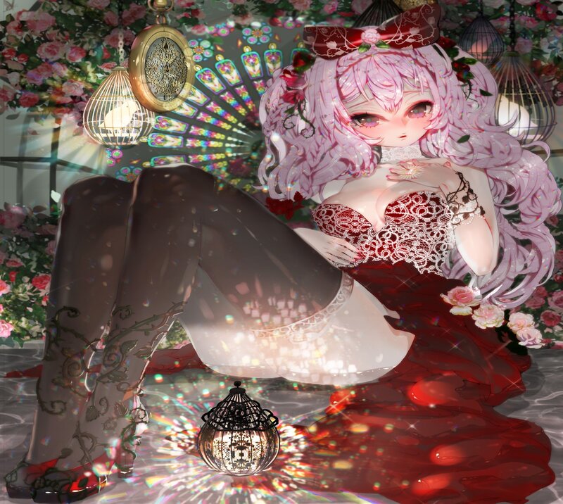 Pink-haired Anime Woman — Red, Dramatic, Digital Art