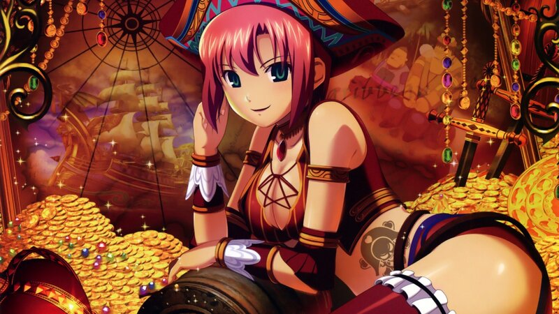 Pink-haired Anime Woman — Red, Dramatic, Gold Coins