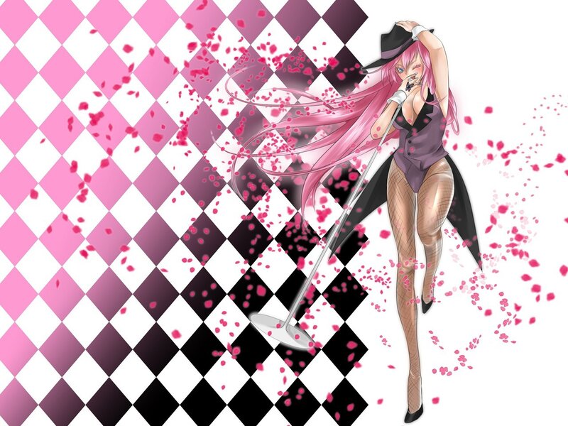 pink-haired anime woman with cane