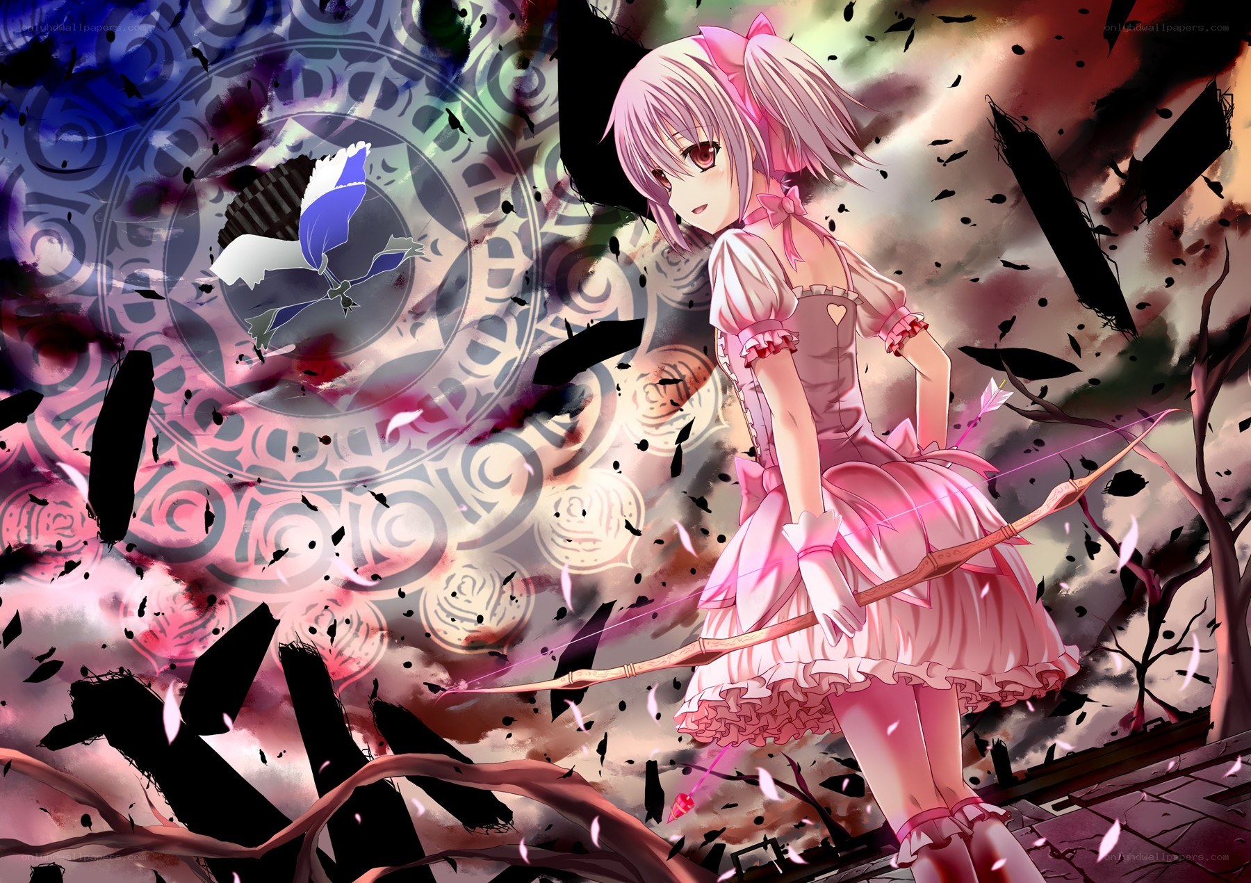 Pink-haired archer in battle