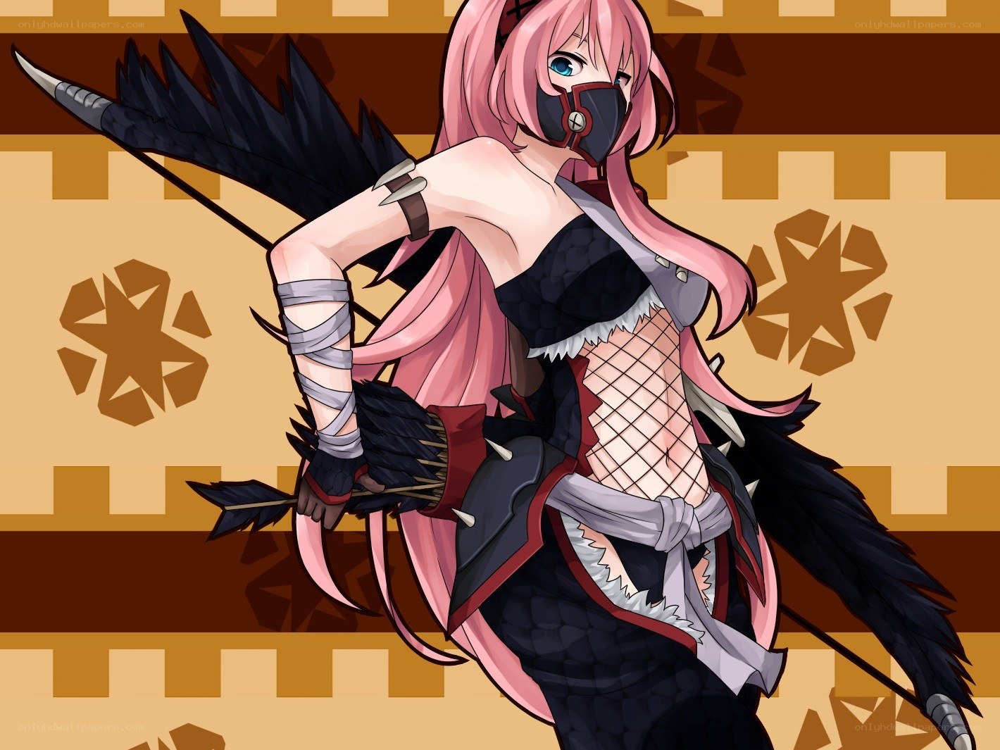pink-haired archer with mask