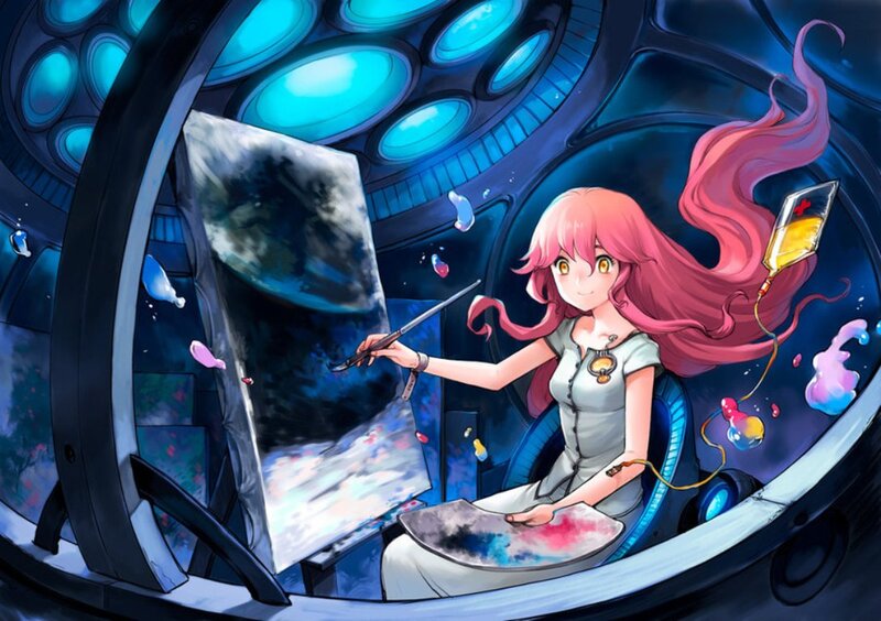 Pink-haired Artist Painting