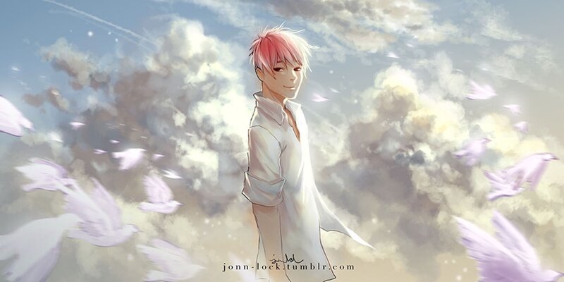 Pink-haired Boy in White Shirt