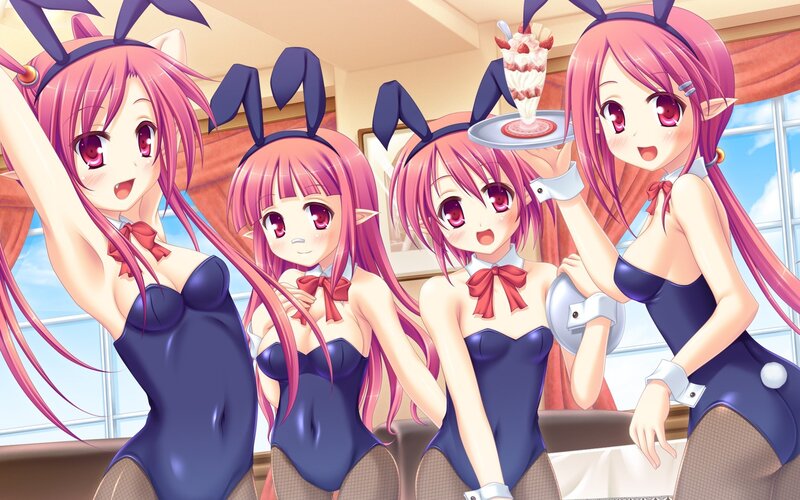 Pink-haired bunny girls with dessert