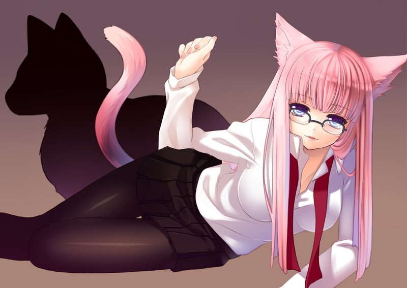 pink-haired cat girl in school uniform