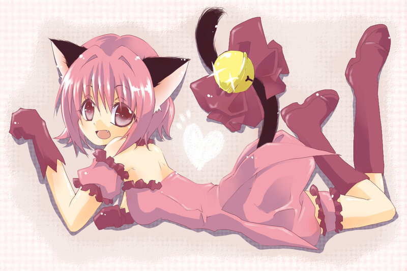 Pink-haired Cat Girl — Pink, Playful, Anime, Cat Ears, Tail, Bell