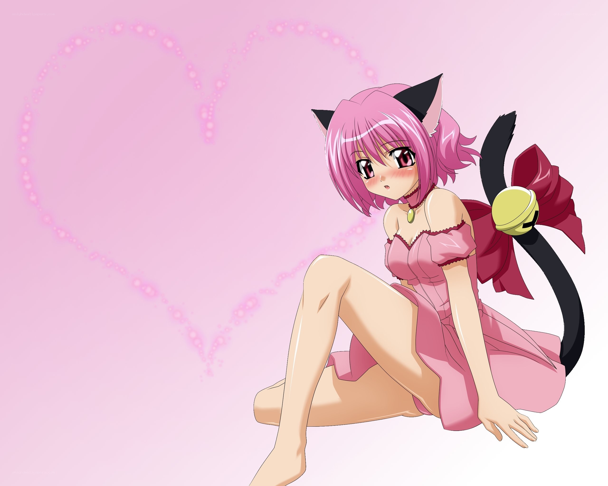 pink-haired cat girl with heart