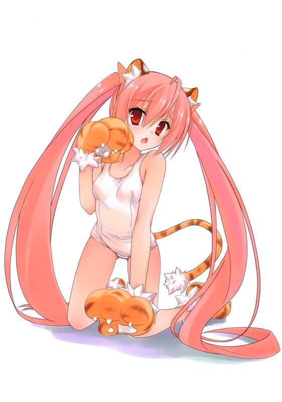 pink-haired cat girl with plush