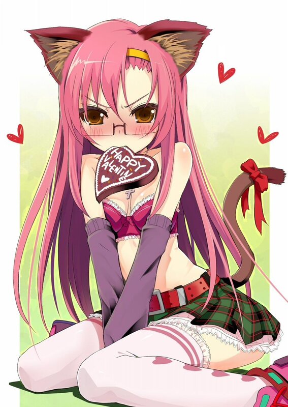 pink-haired cat girl with valentine