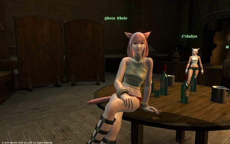 Pink-haired Character at Table
