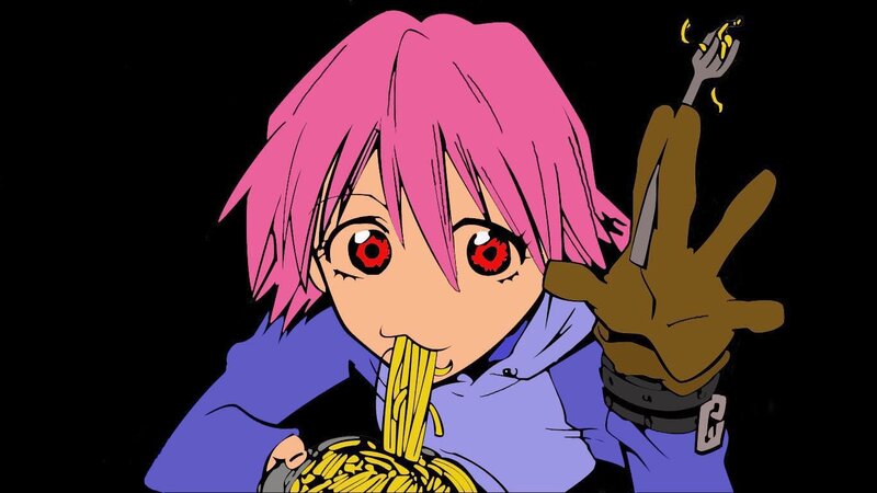 Pink-haired Character Eating Noodles