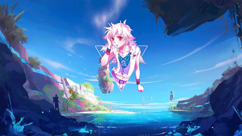 Pink-haired Character Floating — Blue