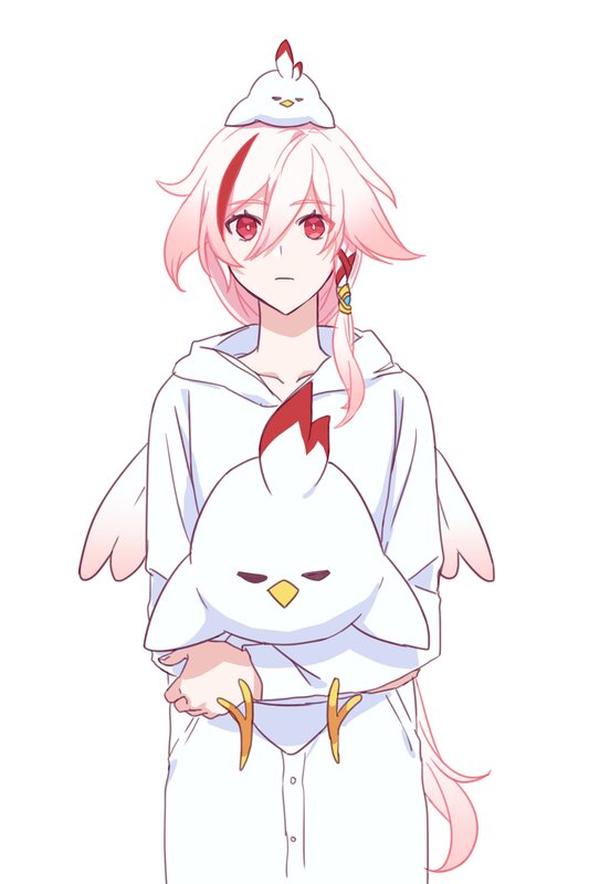 Pink-haired Character Holding Chicken