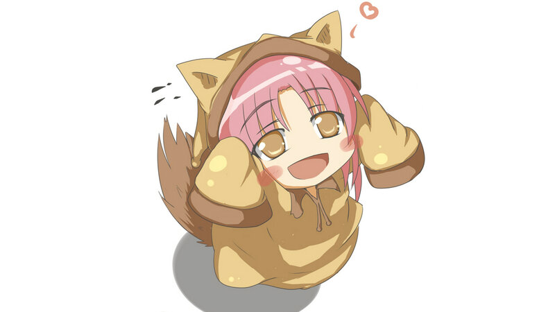 pink-haired character in animal hoodie