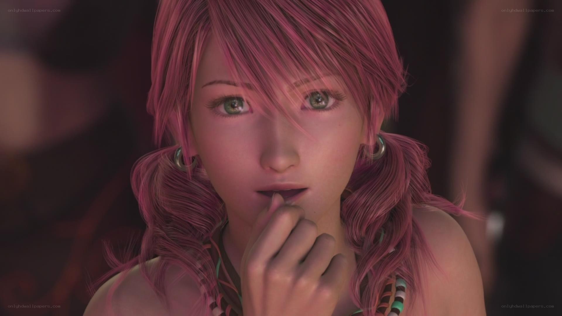 pink-haired character in close-up