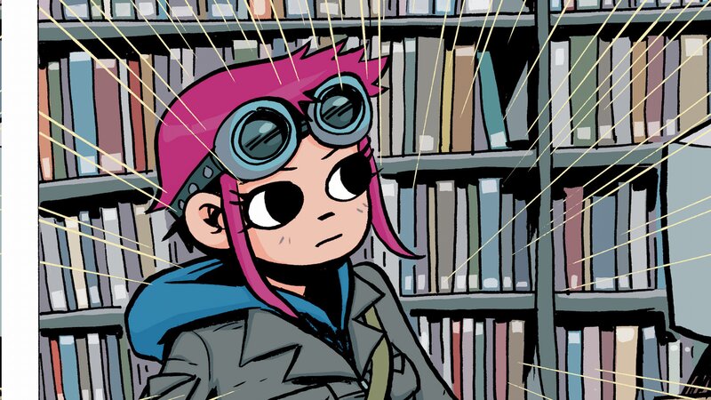 Pink-haired Character in Library