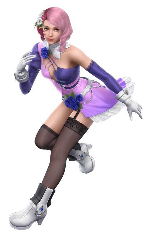 pink-haired character in purple outfit