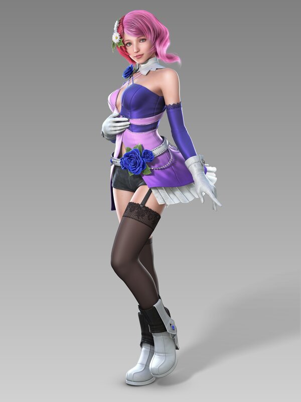pink-haired character in purple outfit