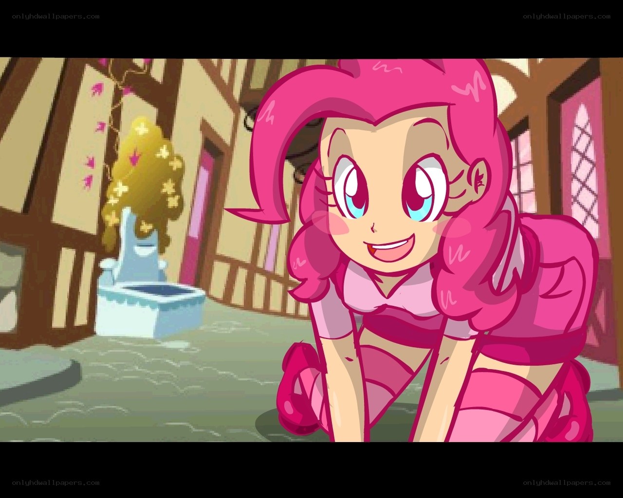 pink-haired character in town