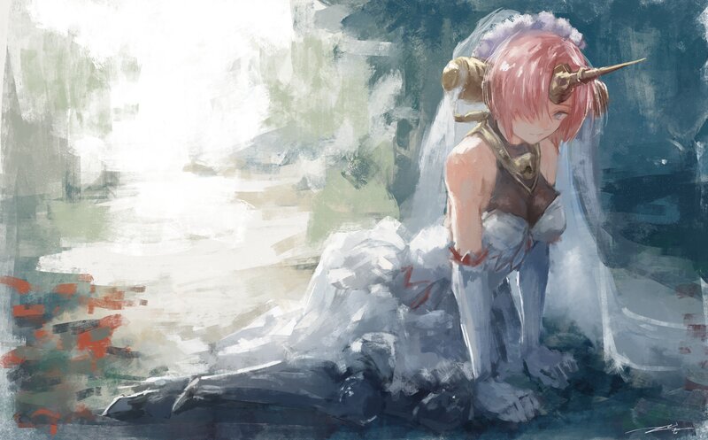 Pink-haired Character in White Dress