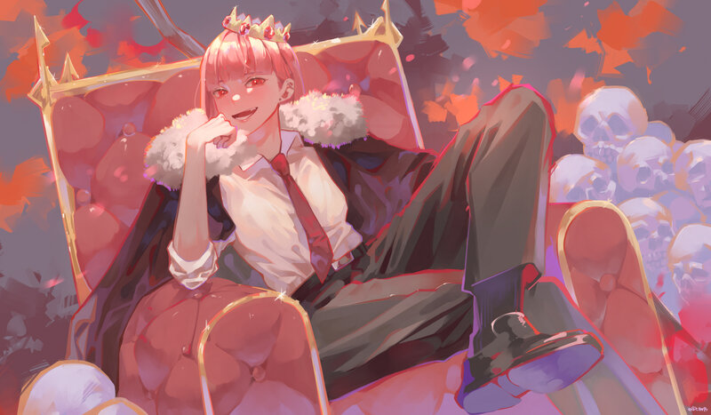 Pink-haired Character on Throne