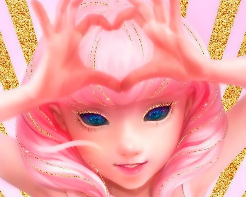 Pink-haired Character — Pink, Playful, Digital Art, Hands