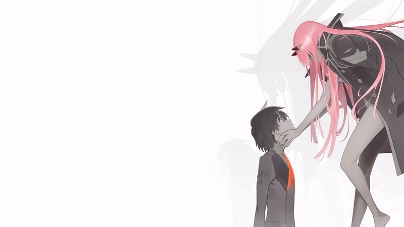 Pink-haired Character Touching Boy — White
