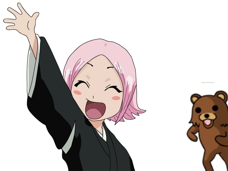 pink-haired character waving
