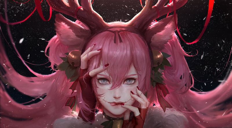 Pink-haired Character with Antlers