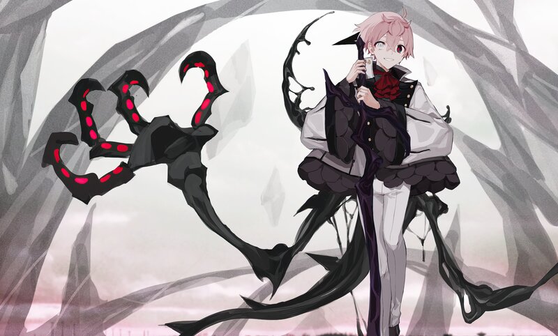 Pink-haired Character with Black Tendrils