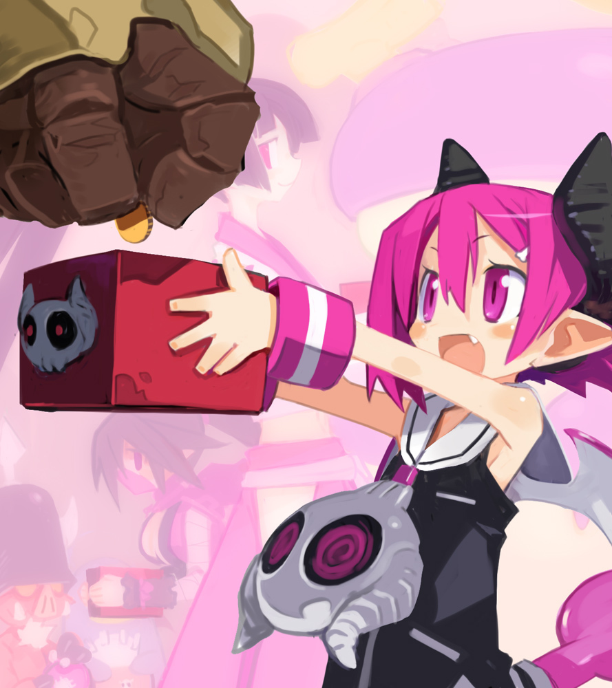 pink-haired character with box