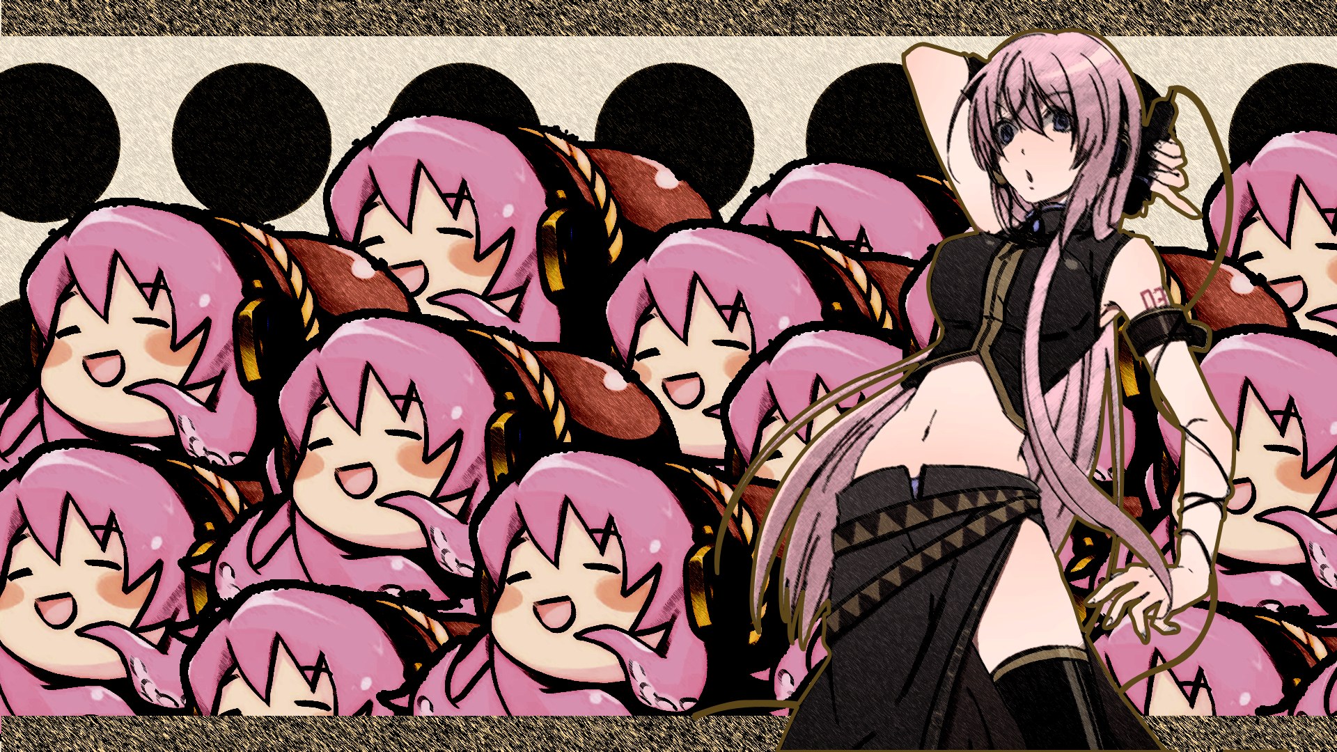 Pink-haired character with clones