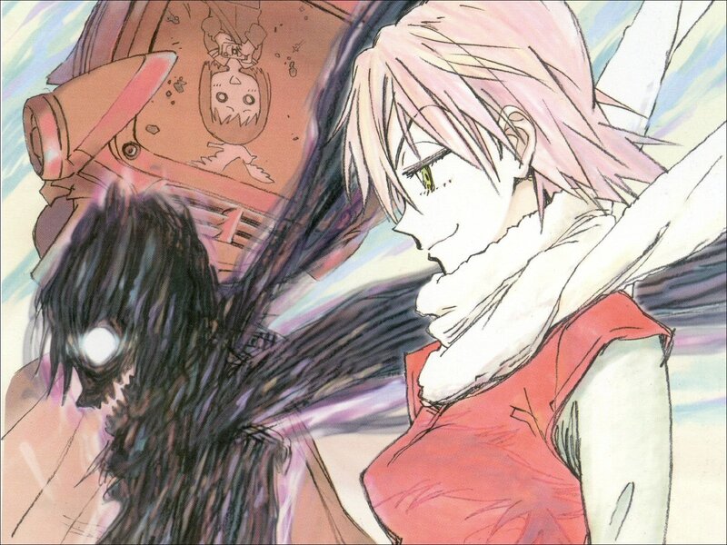 Pink-haired Character with Dark Figure